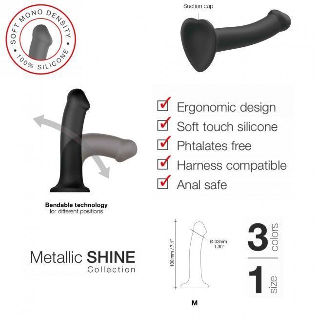 Насадка для страпона Strap-On-Me Mono Density Dildo Blue M, диам. 3,3см, однослойный силикон, гибкий реальная фотография
