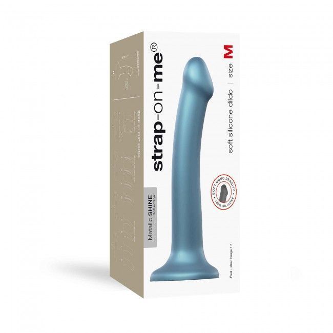 Насадка для страпона Strap-On-Me Mono Density Dildo Blue M, диам. 3,3см, однослойный силикон, гибкий реальная фотография