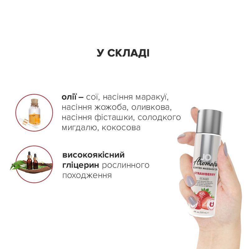 Натуральное массажное масло JO Aromatix Massage Oil Strawberry 120 мл реальная фотография