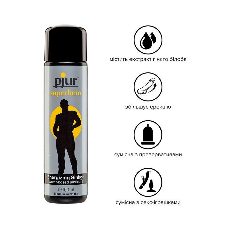 Стимулирующий лубрикант на водной основе pjur Superhero Energizing glide 100 мл, с экстрактом гинкго билоба реальная фотография