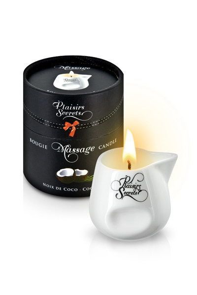 Массажная свеча Plaisirs Secrets Coconut (80 мл) подарочная упаковка, керамический сосуд реальная фотография