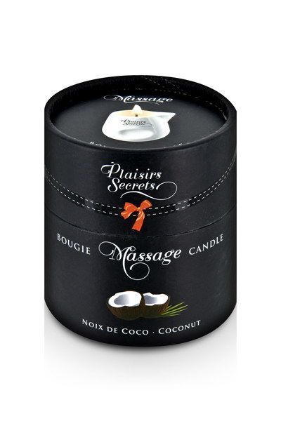 Масажна свічка Plaisirs Secrets Coconut (80 мл) подарункова упаковка, керамічний посуд жива фотографія