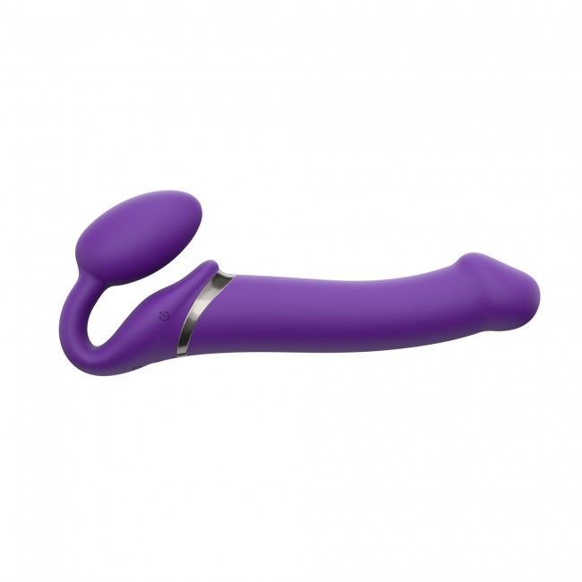 Безремневой страпон с вибрацией Strap-On-Me Vibrating Violet L, диам. 3,7см, пульт ДУ, регулируемый реальная фотография