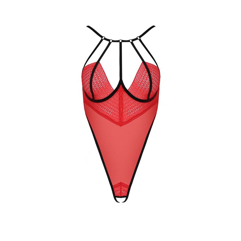 Боди с высоким вырезом бедра AKITA BODY red L/XL - Passion Exclusive реальная фотография