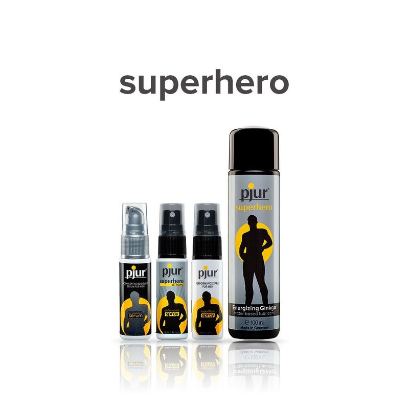 Пролонгирующий спрей pjur Superhero Strong Spray 20 ml, с экстрактом имбиря, впитывается в кожу реальная фотография