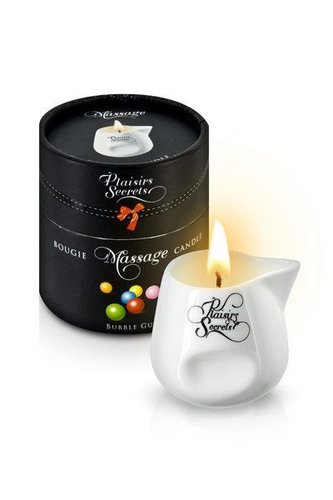 Масажна свічка Plaisirs Secrets Bubble Gum (80 мл) подарункова упаковка, керамічний посуд жива фотографія