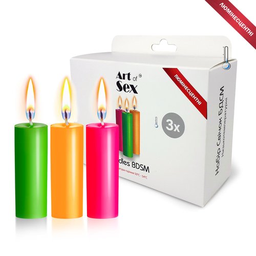 Набір воскових свічок Art of Sex size S 10 см (3 шт), низькотемпературні, люмінісцентні жива фотографія