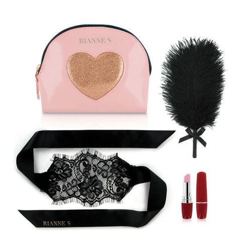Романтичний набір Rianne S: Kit d'Amour: віброкуля, пір'їнка, маска, чохол-косметичка Pink/Gold жива фотографія