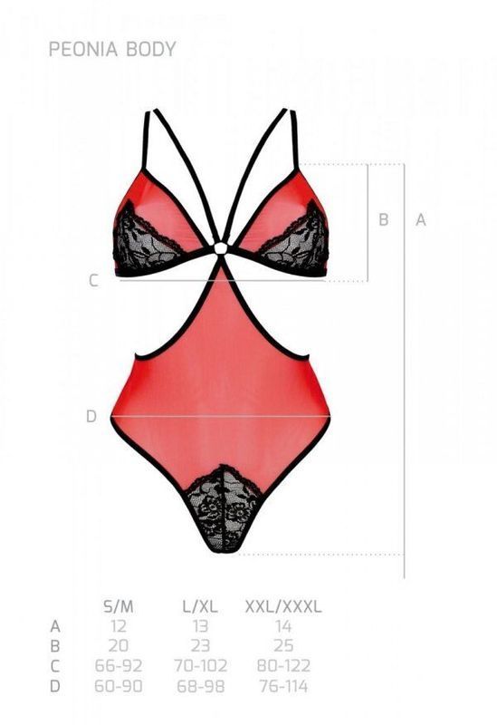 Напівпрозоре боді з мереживом Passion PEONIA BODY L/XL red жива фотографія