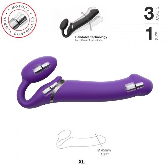 Безремневой страпон с вибрацией Strap-On-Me Vibrating Violet XL, диам. 4,5см, пульт ДУ, регулируемый реальная фотография