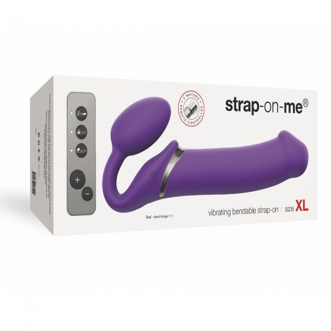 Безремневой страпон с вибрацией Strap-On-Me Vibrating Violet XL, диам. 4,5см, пульт ДУ, регулируемый реальная фотография