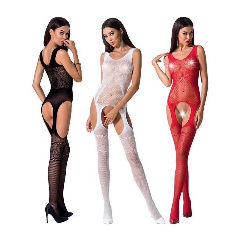Бодистокинг Passion BS061 white, комбинезон, имитация чулок реальная фотография
