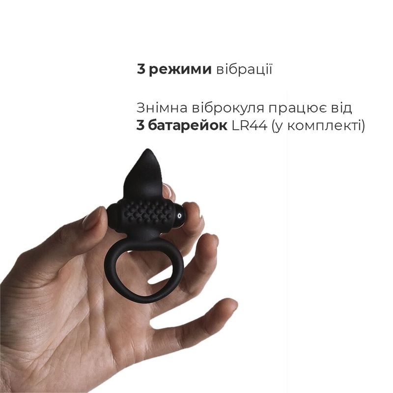Эрекционное виброкольцо Adrien Lastic Lingus Black с язычком и щеточкой для стимуляции клитора реальная фотография
