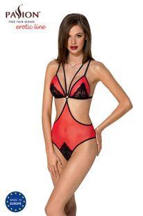 Полупрозрачное боди с кружевом Passion PEONIA BODY S/M red реальная фотография