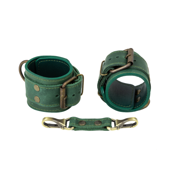 Премиум наручники LOVECRAFT зеленые, натуральная кожа, в подарочной упаковке реальная фотография