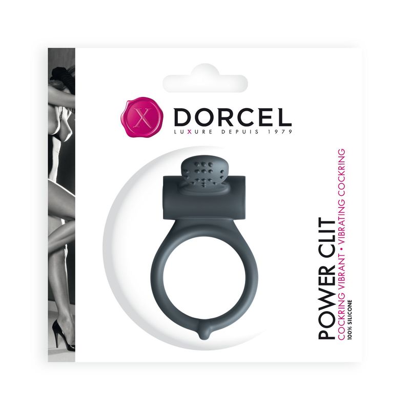 Ерекційне кільце Dorcel Power Clit Black V2 з вібрацією та язичком з щіточкою жива фотографія