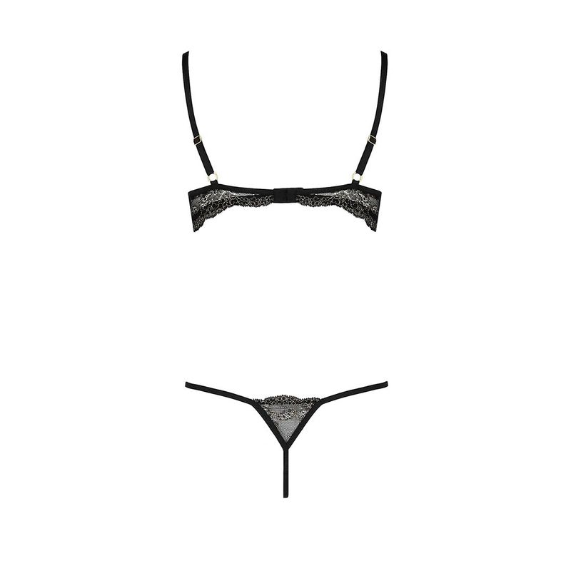 Комплект белья Passion VALERY SET L/XL Black, стрепы, кружево, открытая грудь, стринги реальная фотография