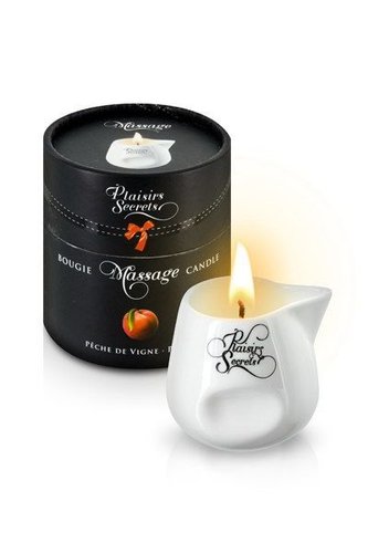 Масажна свічка Plaisirs Secrets Peach (80 мл) подарункова упаковка, керамічний посуд жива фотографія