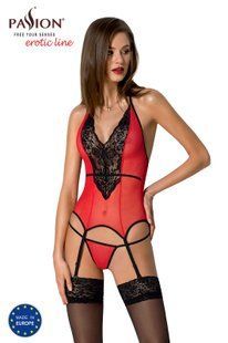 Корсет с пажами для чулок Passion PEONIA CORSET L/XL red, стринги реальная фотография
