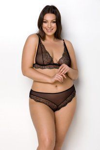 Комплект білизни Passion AMBERLY SET 4XL/5XL black, ліф, трусики бразиліана, люрексова нитка жива фотографія