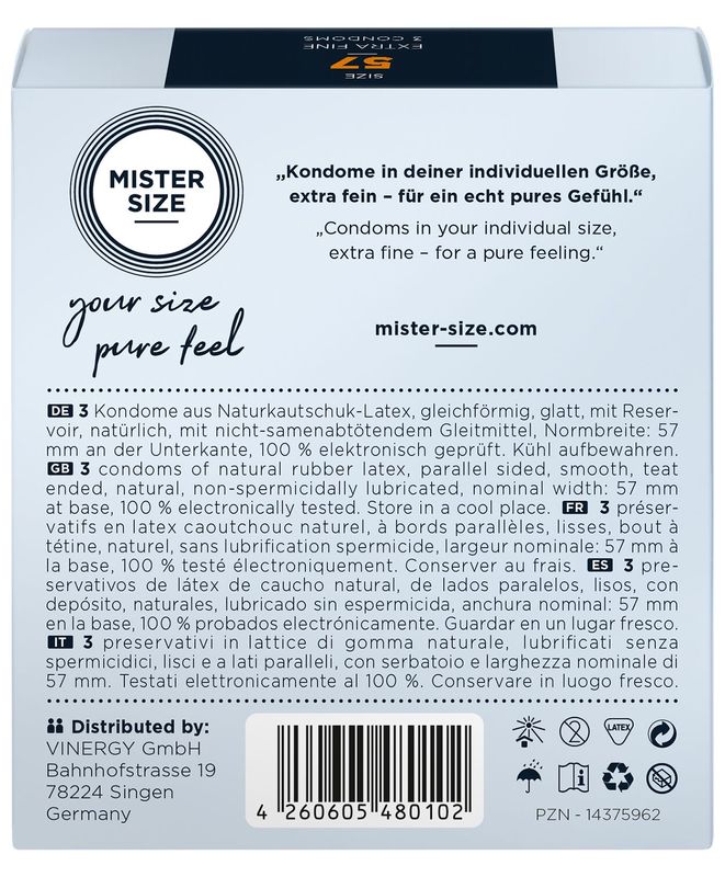 Презервативы Mister Size - pure feel - 57 (3 condoms), толщина 0,05 мм реальная фотография