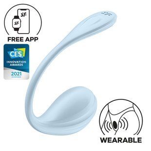 Смарт-віброяйце Satisfyer Smooth Petal Connect App Light Blue жива фотографія