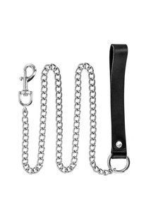 Поводок из натуральной кожи Fetish Tentation Premium Metal leash with cowhide leather wrist 115 см реальная фотография