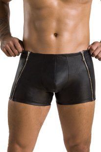 Чоловічі шкіряні боксери з блискавками Passion 049 SHORT MATT S/M Black жива фотографія