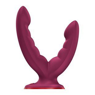 Двойной фаллоимитатор Fun Factory RYDE Wine Red, гибкие стволы, присоска реальная фотография