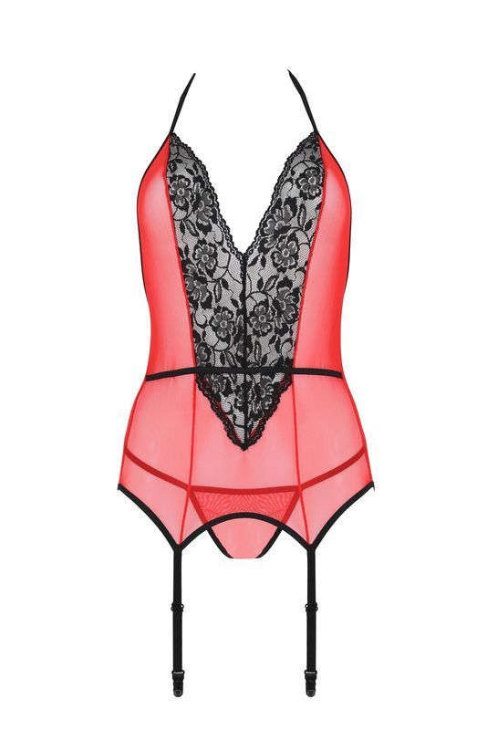 Корсет с пажами для чулок Passion PEONIA CORSET XXL/XXXL red стринги реальная фотография