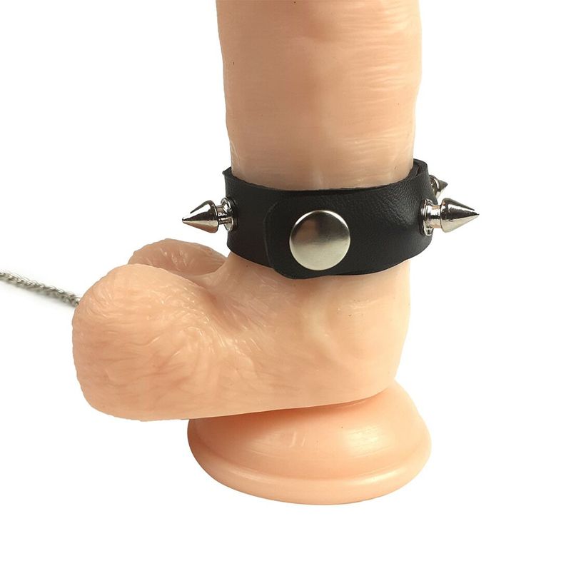 Кольцо для пениса Penis Ring с шипами и поводком, натуральная кожа реальная фотография