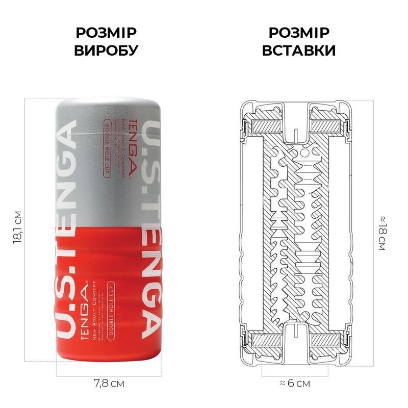 Мастурбатор Tenga US Double Hole Cup (двухсторонний большой) с двумя независимыми каналами реальная фотография