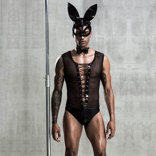 Еротичний чоловічий костюм "Зайка Джонні" з маскою, One Size Black жива фотографія