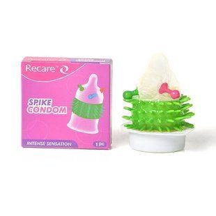 Насадка на член Recare Spike Condom Pink (презерватив с шариками и рядами шипов) реальная фотография