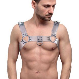 Мужская портупея на грудь Feral Feelings - Bulldog Harness Trasparent реальная фотография