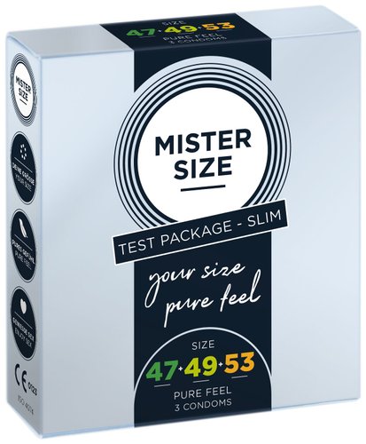 Набір презервативів Mister Size - pure feel - 47–49–53 (3 condoms), 3 розміри, товщина 0,05 мм жива фотографія
