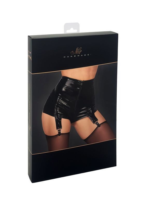Шортики Noir Handmade F325 Glam, L, black, винил, высокая талия, крепления для чулок, с доступом реальная фотография