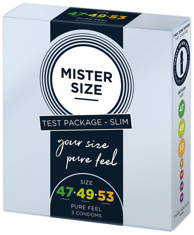 Набор презервативов Mister Size - pure feel - 47–49–53 (3 condoms), 3 размера, толщина 0,05 мм реальная фотография