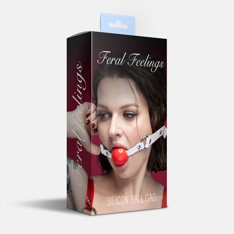 Кляп силіконовий Feral Feelings Silicon Ball Gag White/Red, білий ремінець, червона кулька жива фотографія