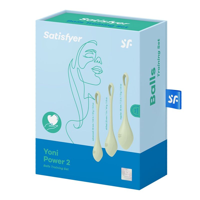 Набор йони бусин Satisfyer Yoni Power 2 Light Green, диаметр 2-2,5-3см, вес 22-44-73гр реальная фотография