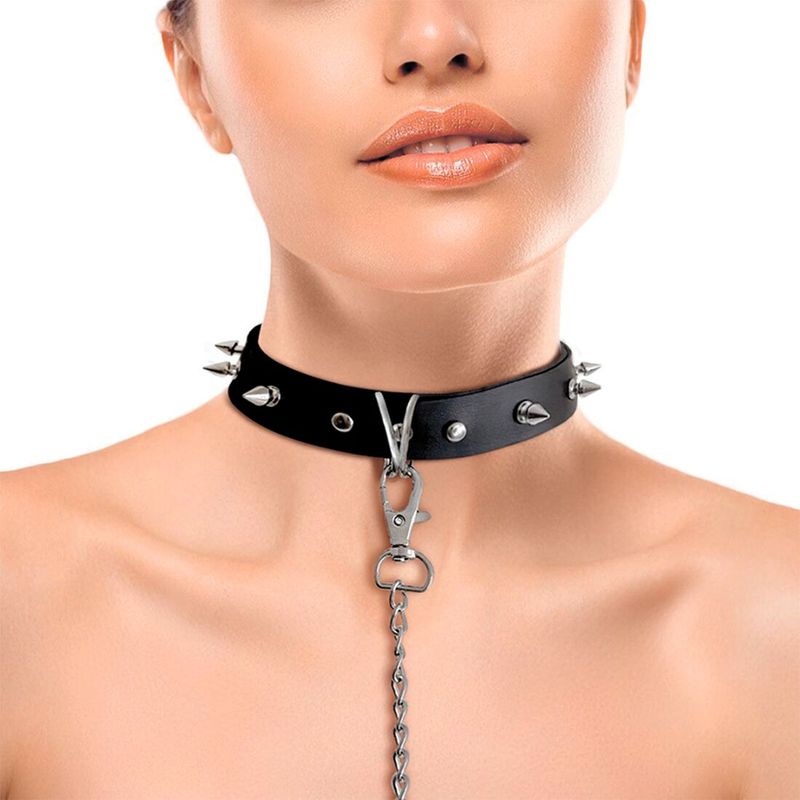 Ошейник с шипами и поводком Art of Sex - Collar Spikes and Leash реальная фотография