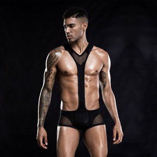 Еротичний чоловічий боді "Потужний Саймон" One Size Black жива фотографія