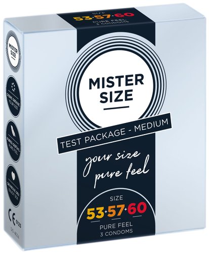 Набор презервативов Mister Size - pure feel - 53–57–60 (3 condoms), 3 размера, толщина 0,05 мм реальная фотография