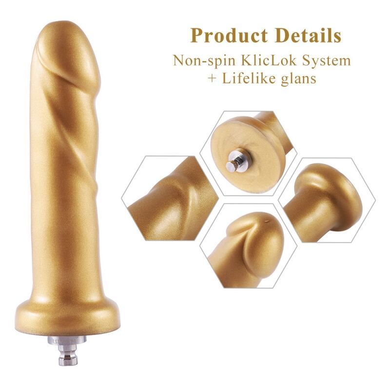 Золотой фаллоимитатор Hismith 6.8″ Golden Silicone Dildo, система KlicLok реальная фотография