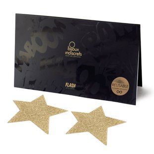 Пестіс - стикини Bijoux Indiscrets - Flash Star Gold, наклейки на соски жива фотографія