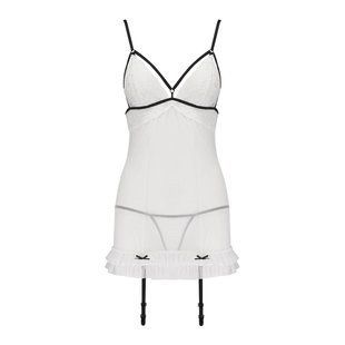 Сорочка прозрачная с пажами Passion ORIHIME CHEMISE XXL/XXXL, white, трусики, стрэпы реальная фотография