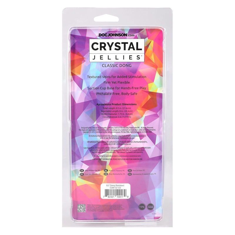 Фалоімітатор Doc Johnson Crystal Jellies - 8.5 Inch Сlassic Dong - Rainbow жива фотографія
