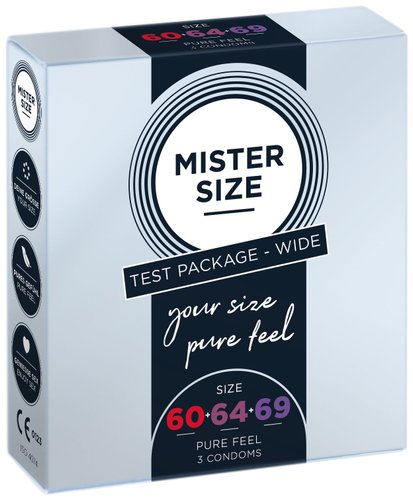 Набір презервативів Mister Size - pure feel - 60–64–69 (3 condoms), 3 розміри, товщина 0,05 мм жива фотографія