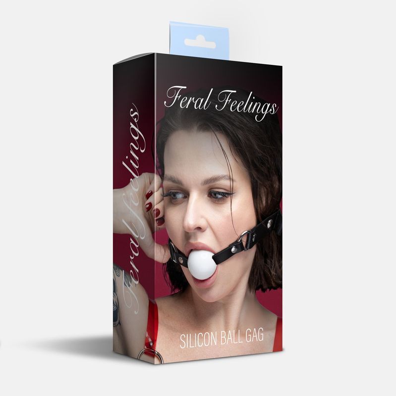 Кляп силіконовий Feral Feelings Silicon Ball Gag Black/White, чорний ремінець, біла кулька жива фотографія