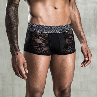 Чоловічі мереживні труси боксери, One Size Black жива фотографія